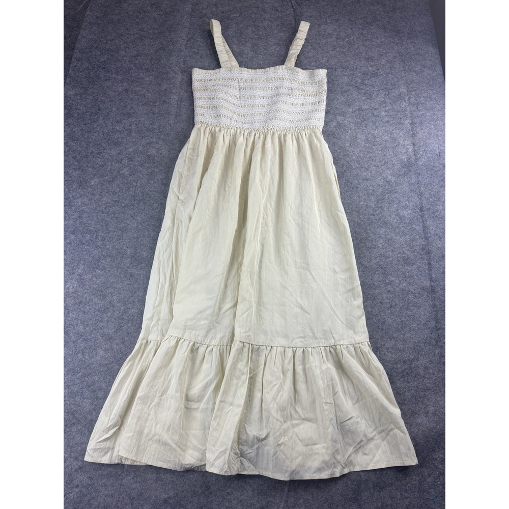 BTFBM Women's S Tier Dress Cream‎ Boho Casual Midi Ruched Bodice Coastal Grandma